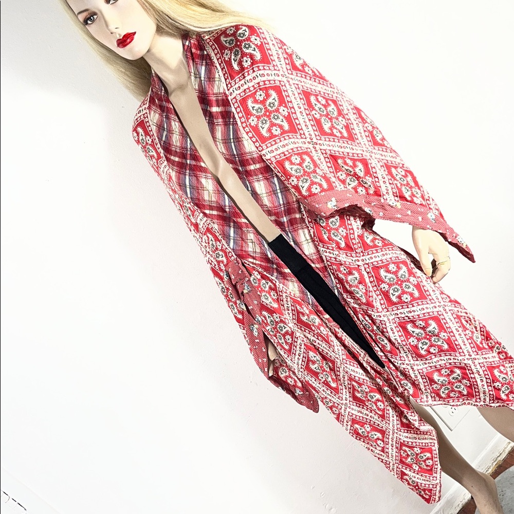 Free People Red and Cream Printed Boho Jacket